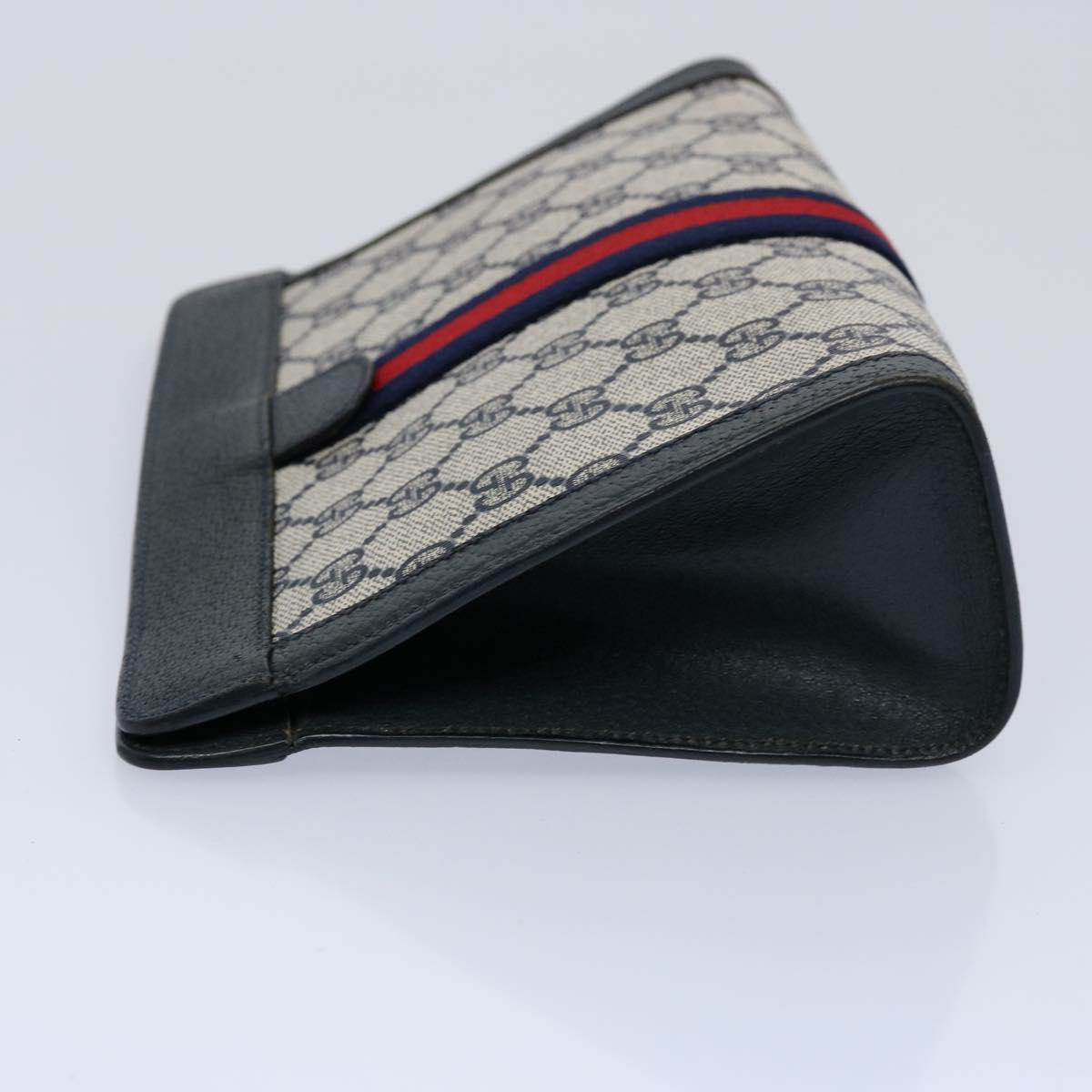 GUCCI GG Canvas Sherry Line Clutch Bag PVC Navy Red 60979