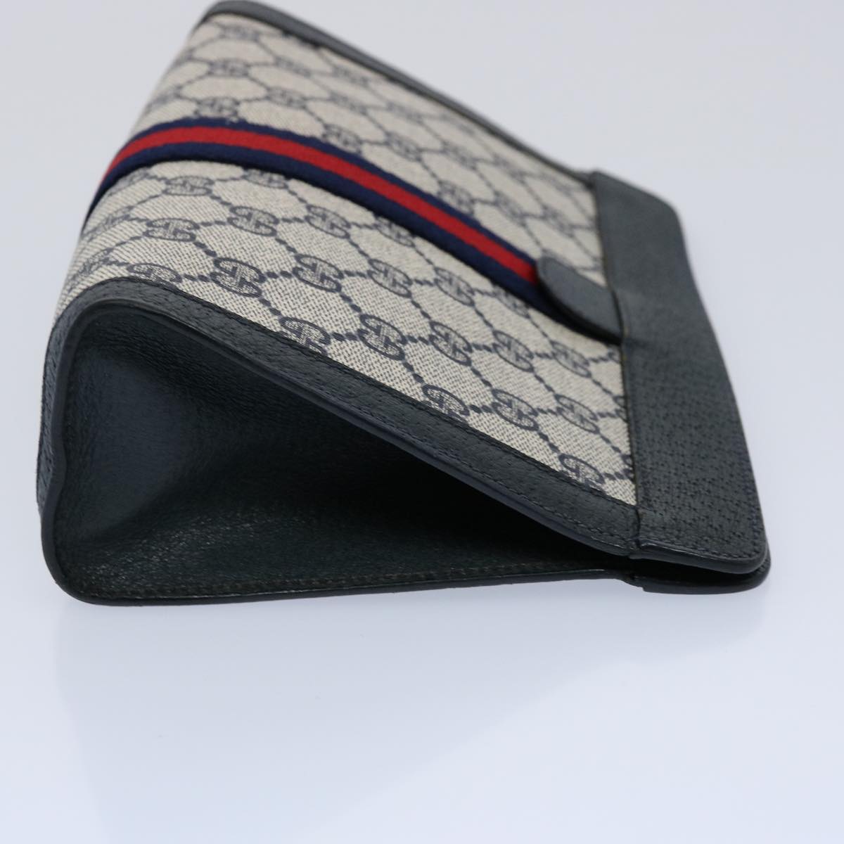 GUCCI GG Canvas Sherry Line Clutch Bag PVC Navy Red 60979
