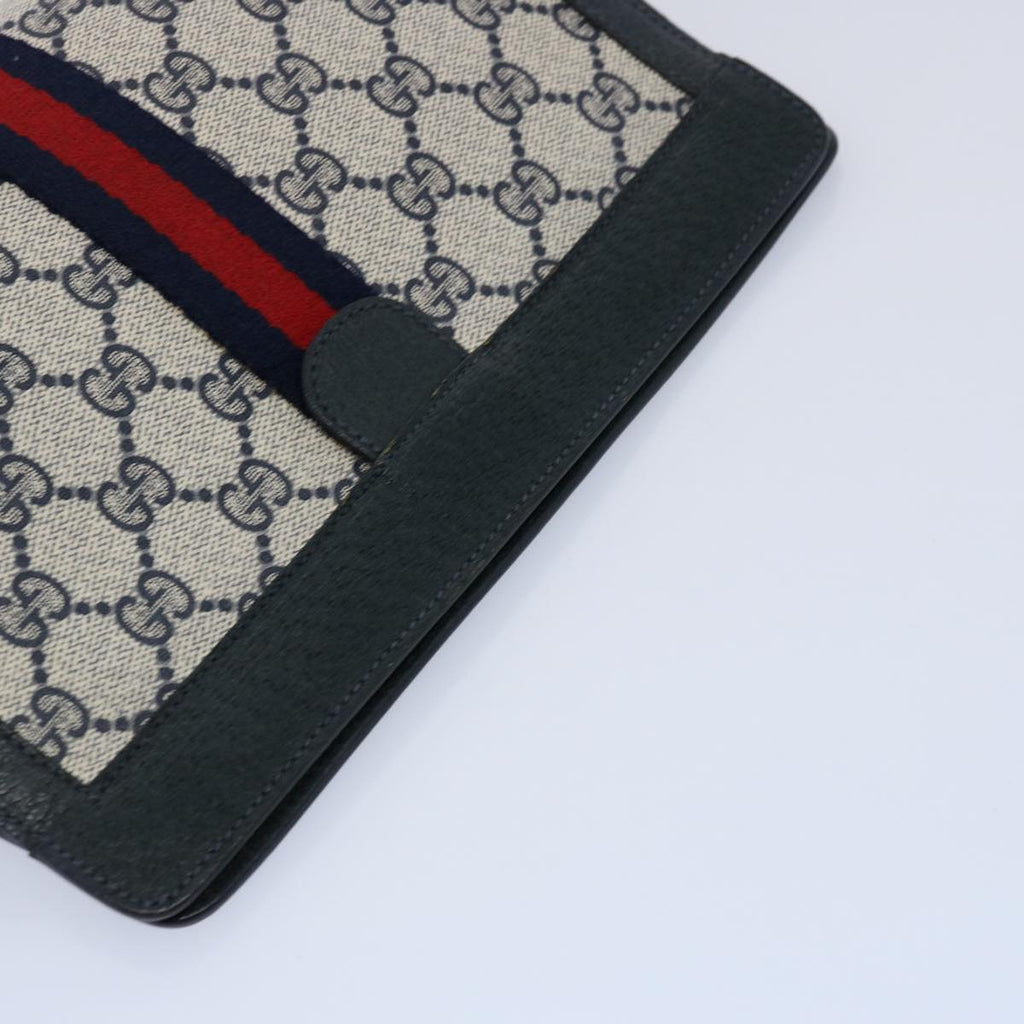 GUCCI GG Canvas Sherry Line Clutch Bag PVC Navy Red 60979