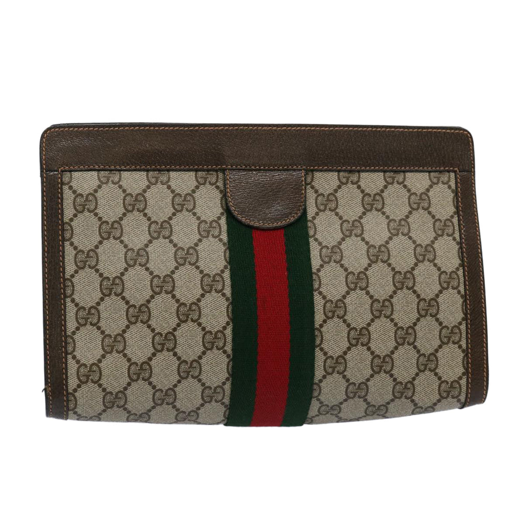 GUCCI GG Canvas Web Sherry Line Clutch Bag PVC Beige Green Red 60982