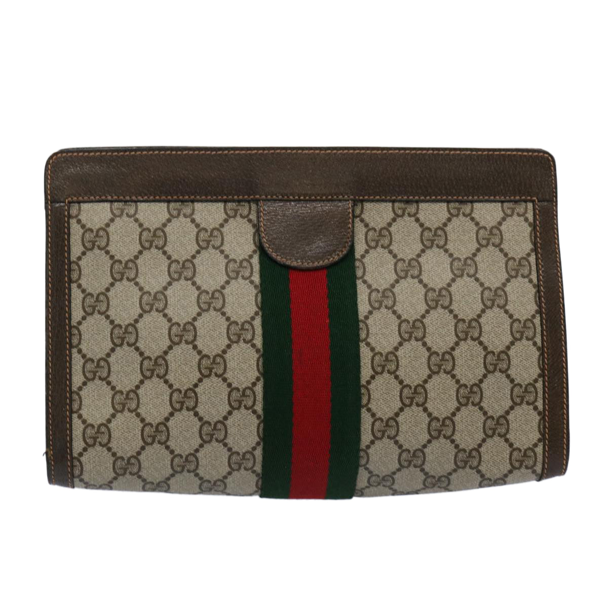 GUCCI GG Canvas Web Sherry Line Clutch Bag PVC Beige Green Red 60982