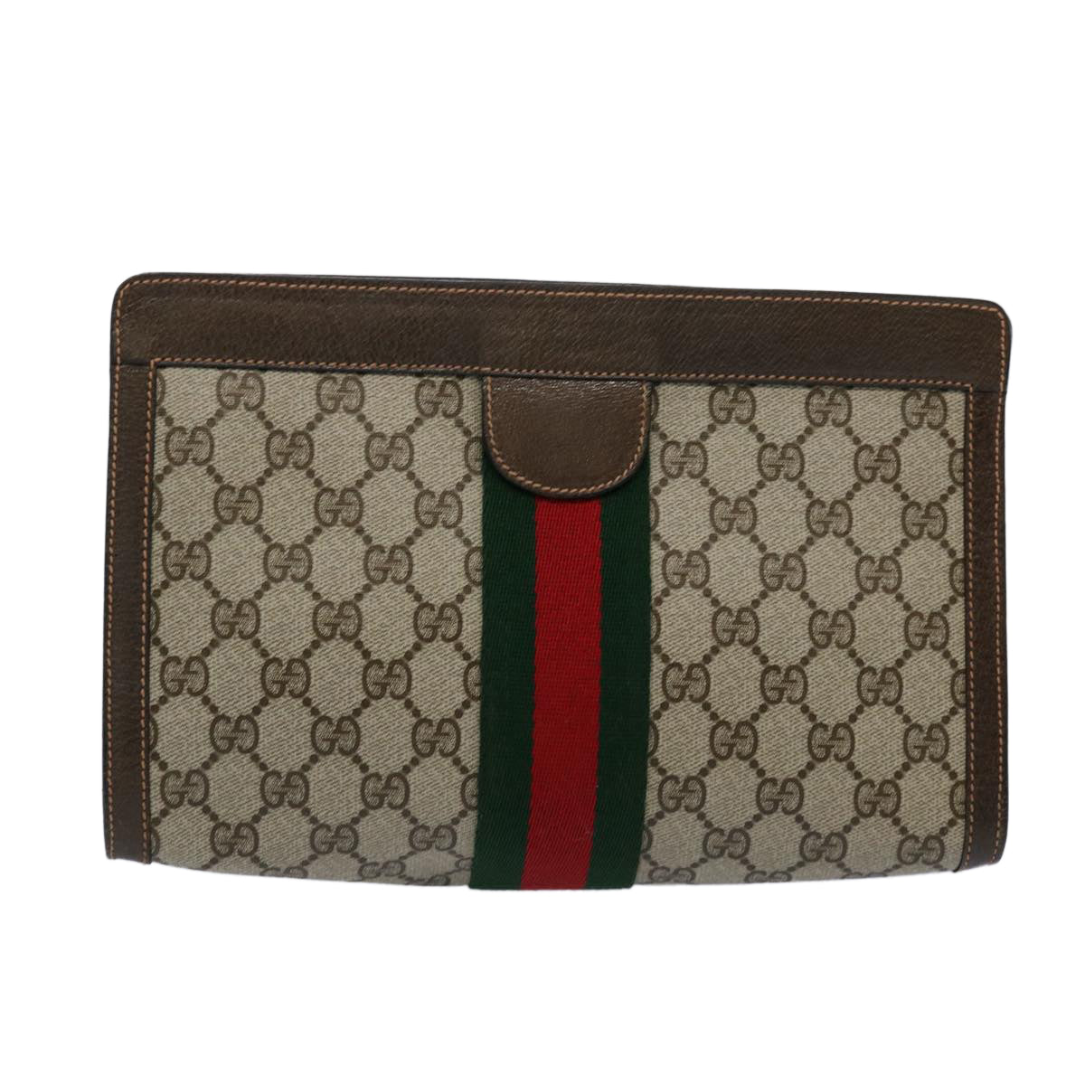 GUCCI GG Canvas Web Sherry Line Clutch Bag PVC Beige Green Red 60982
