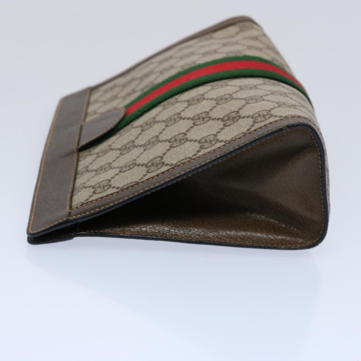 GUCCI GG Canvas Web Sherry Line Clutch Bag PVC Beige Green Red 60982