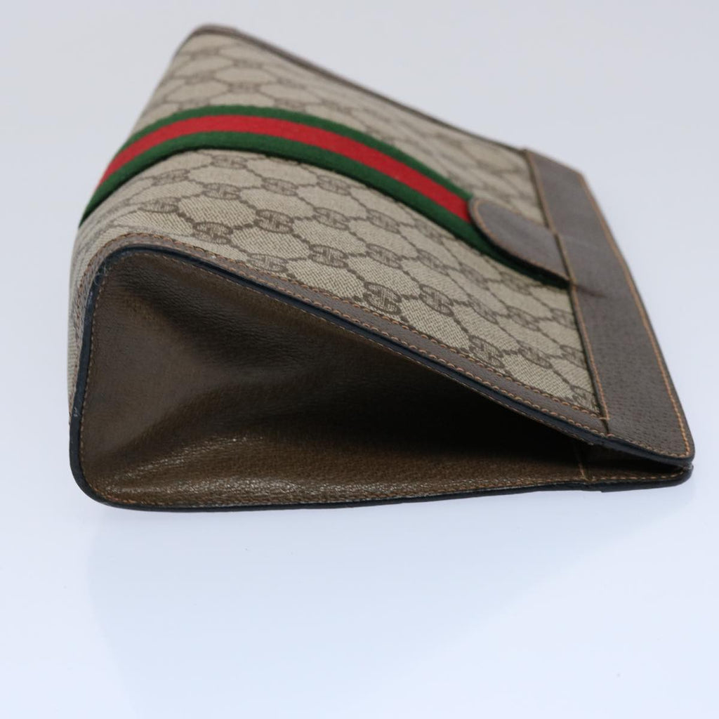 GUCCI GG Canvas Web Sherry Line Clutch Bag PVC Beige Green Red 60982
