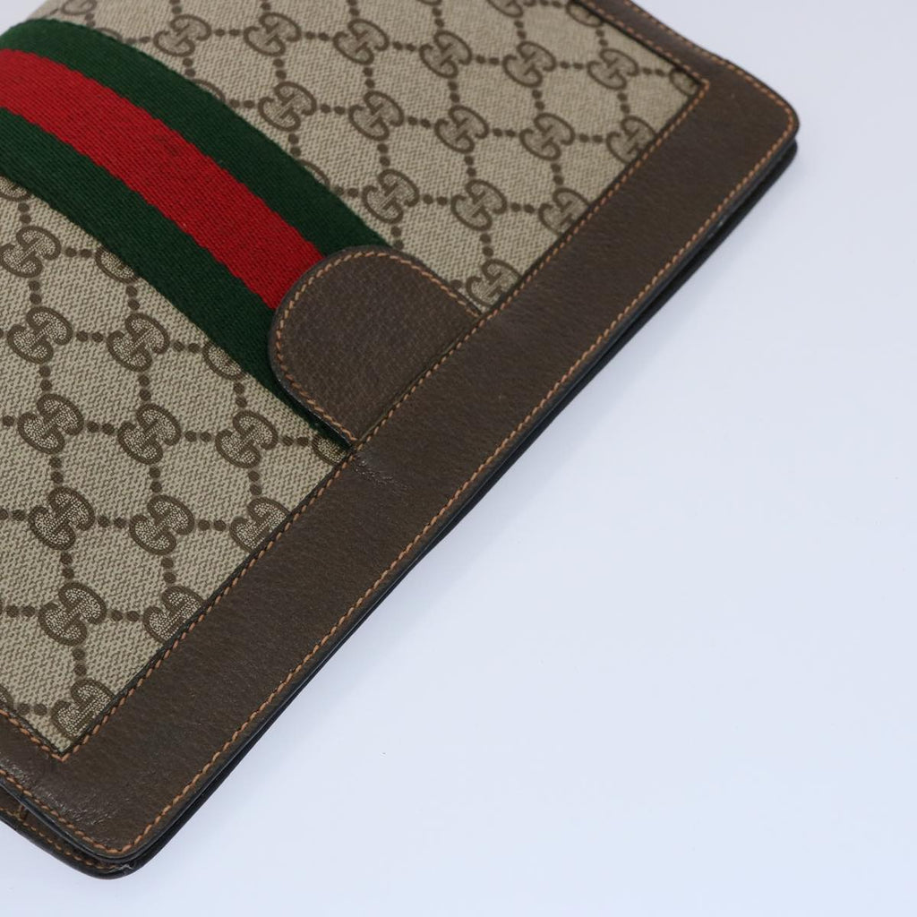 GUCCI GG Canvas Web Sherry Line Clutch Bag PVC Beige Green Red 60982