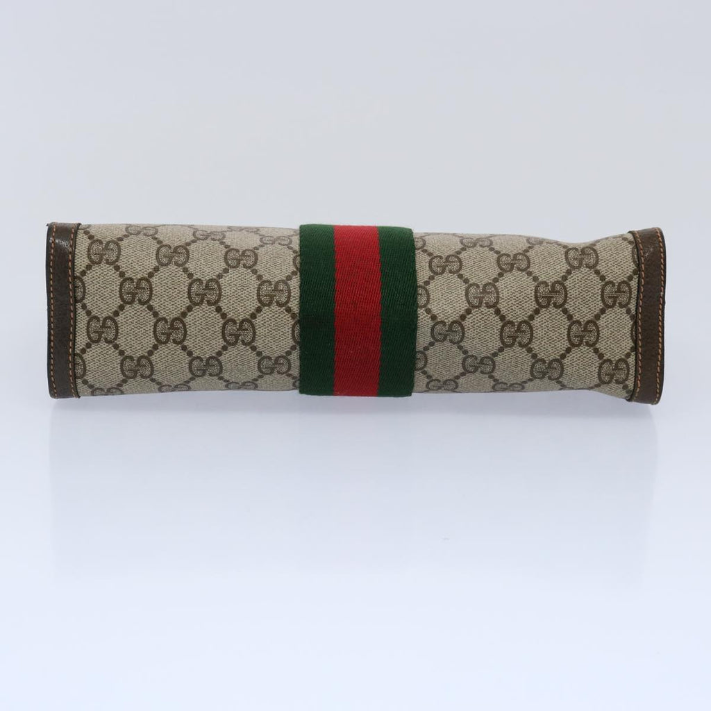 GUCCI GG Canvas Web Sherry Line Clutch Bag PVC Beige Green Red 60982