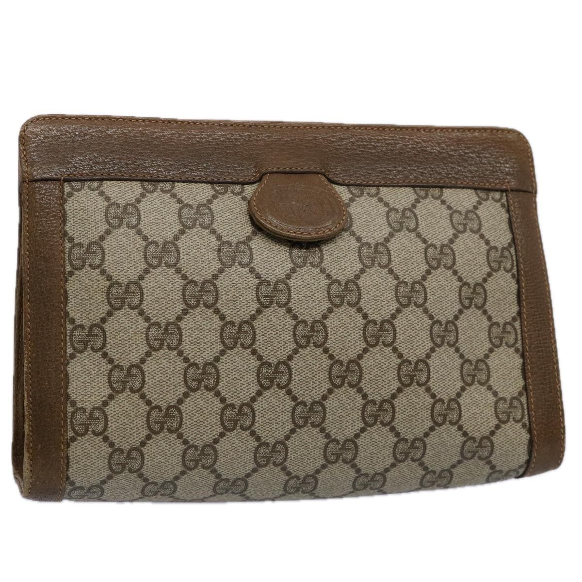 GUCCI GG Canvas Clutch Bag PVC Beige 60984