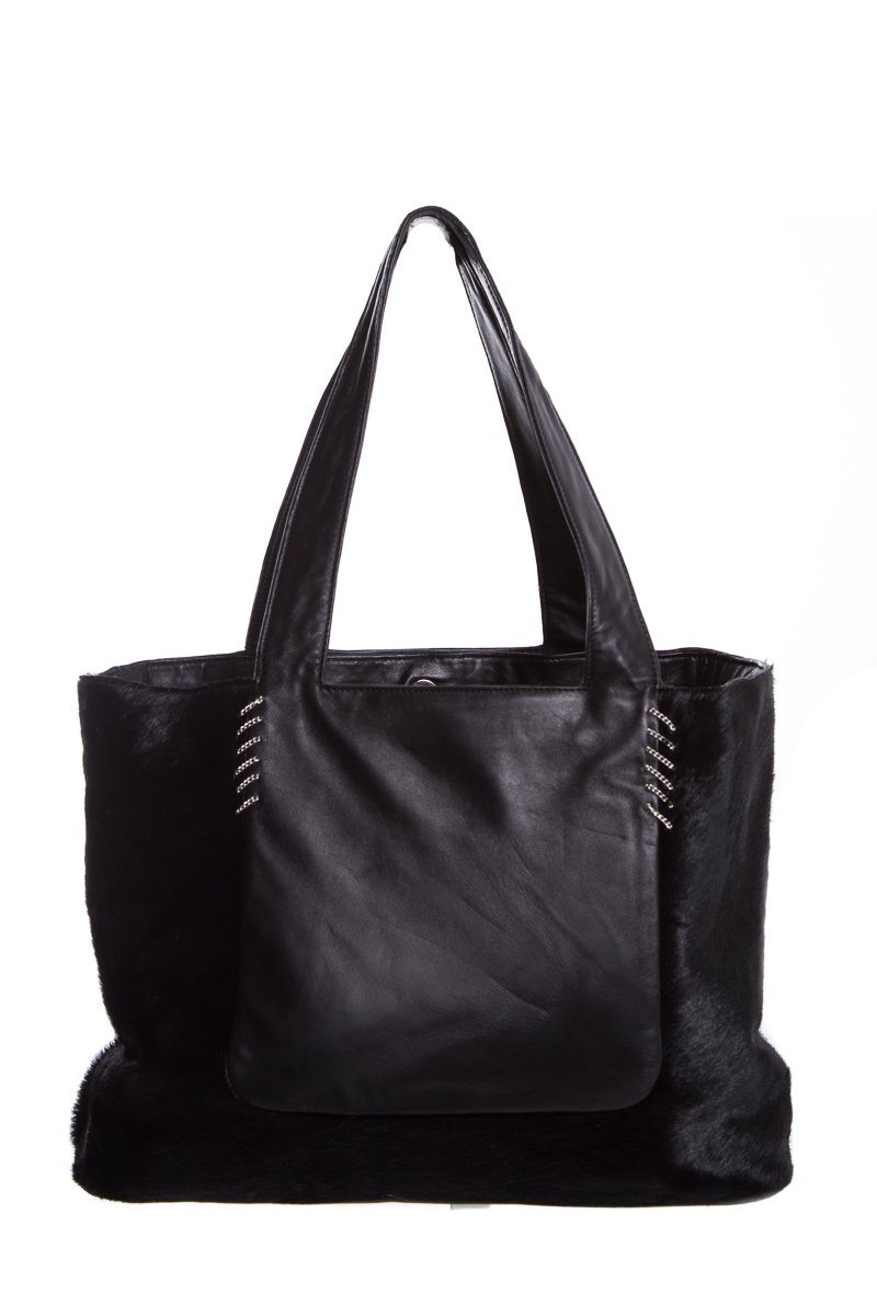 Paola Del Lungo Black Pony Hair & Leather Shoulder Bag
