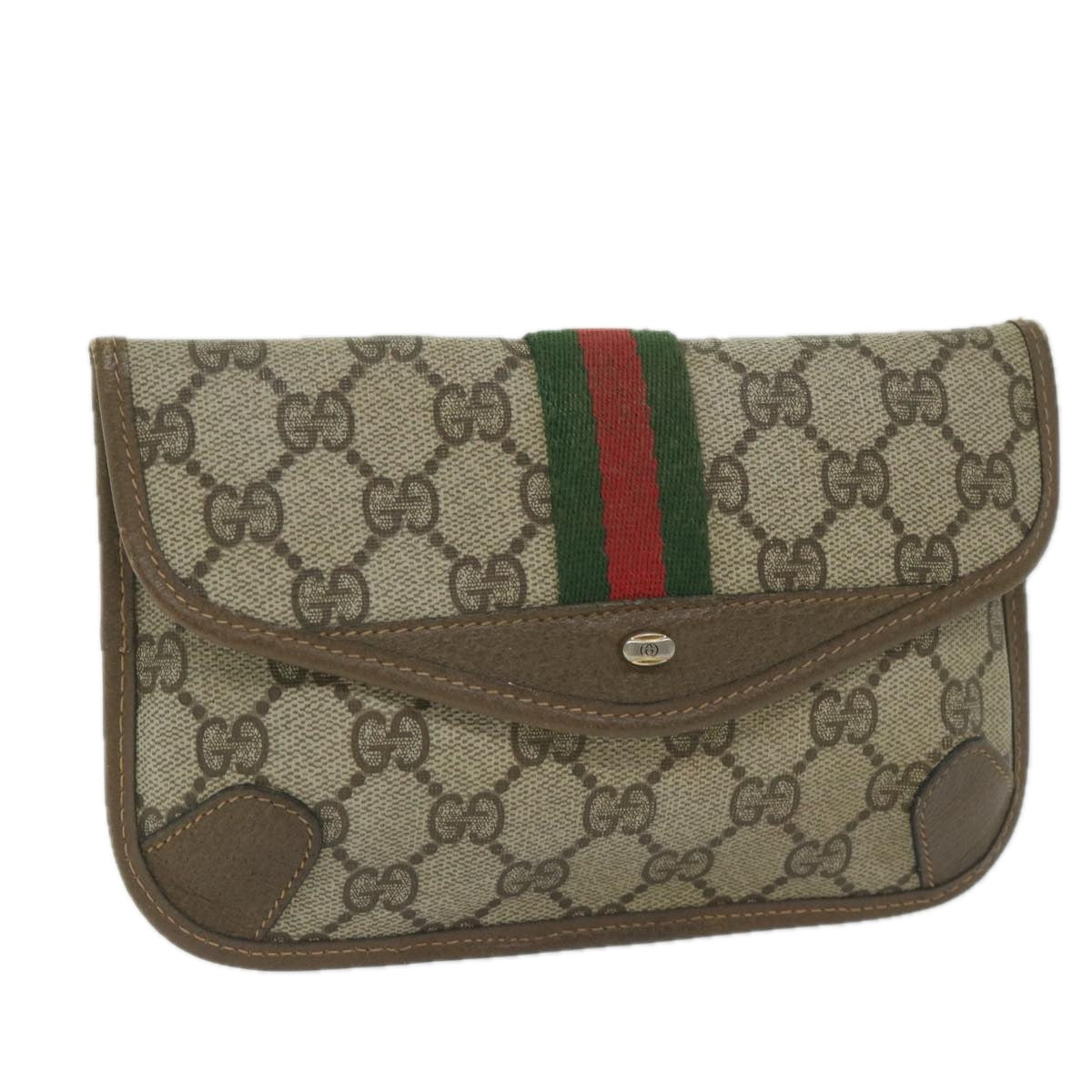 GUCCI GG Supreme Web Sherry Line Pouch Beige Red Green 89 01 021 61002