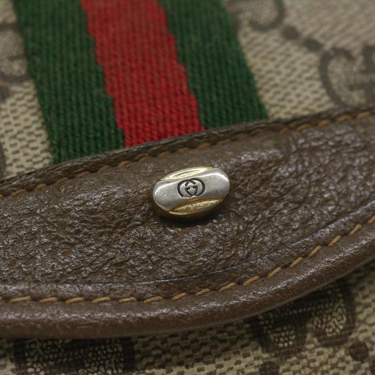 GUCCI GG Supreme Web Sherry Line Pouch Beige Red Green 89 01 021 61002