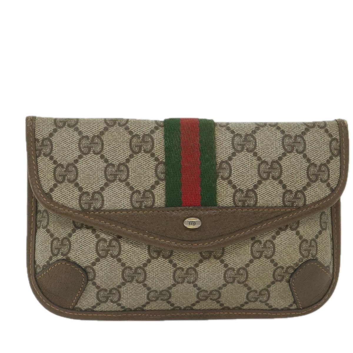 GUCCI GG Supreme Web Sherry Line Pouch Beige Red Green 89 01 021 61002