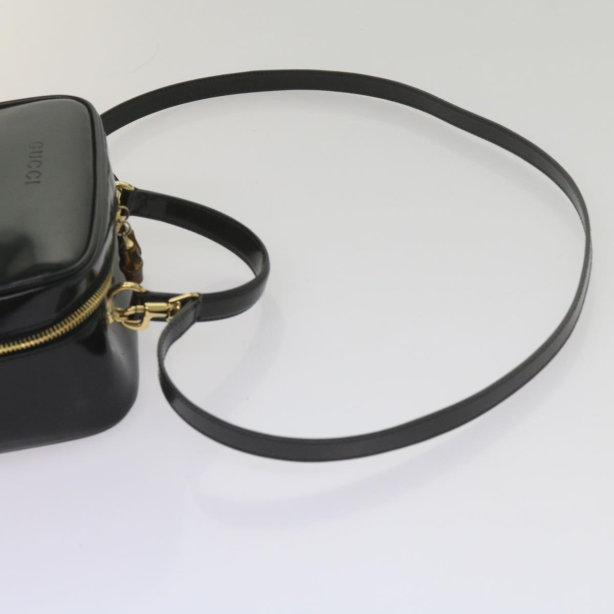 GUCCI Bamboo Vanity Cosmetic Pouch Patent leather Black 000 2040 0323 61015