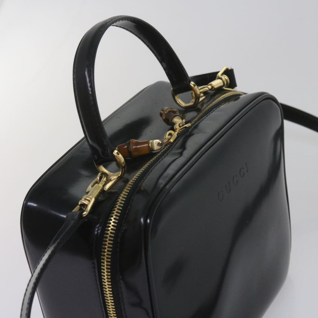 GUCCI Bamboo Vanity Cosmetic Pouch Patent leather Black 000 2040 0323 61015