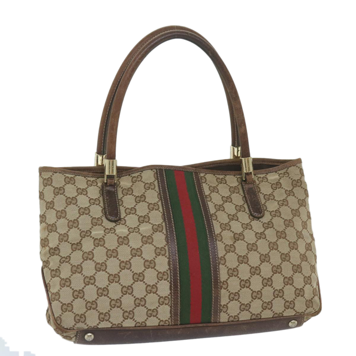 GUCCI GG Canvas Web Sherry Line Tote Bag Beige Red Green 161717 61031