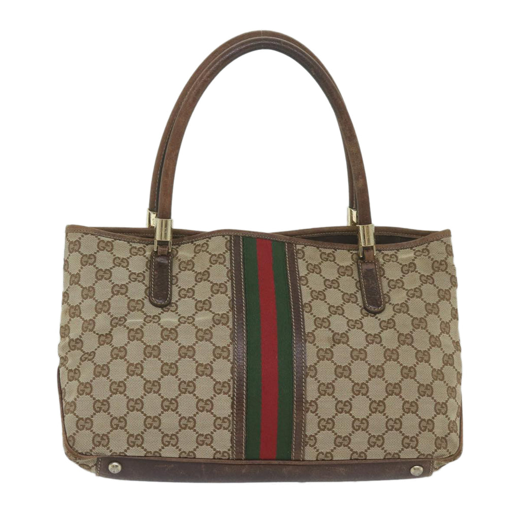 GUCCI GG Canvas Web Sherry Line Tote Bag Beige Red Green 161717 61031