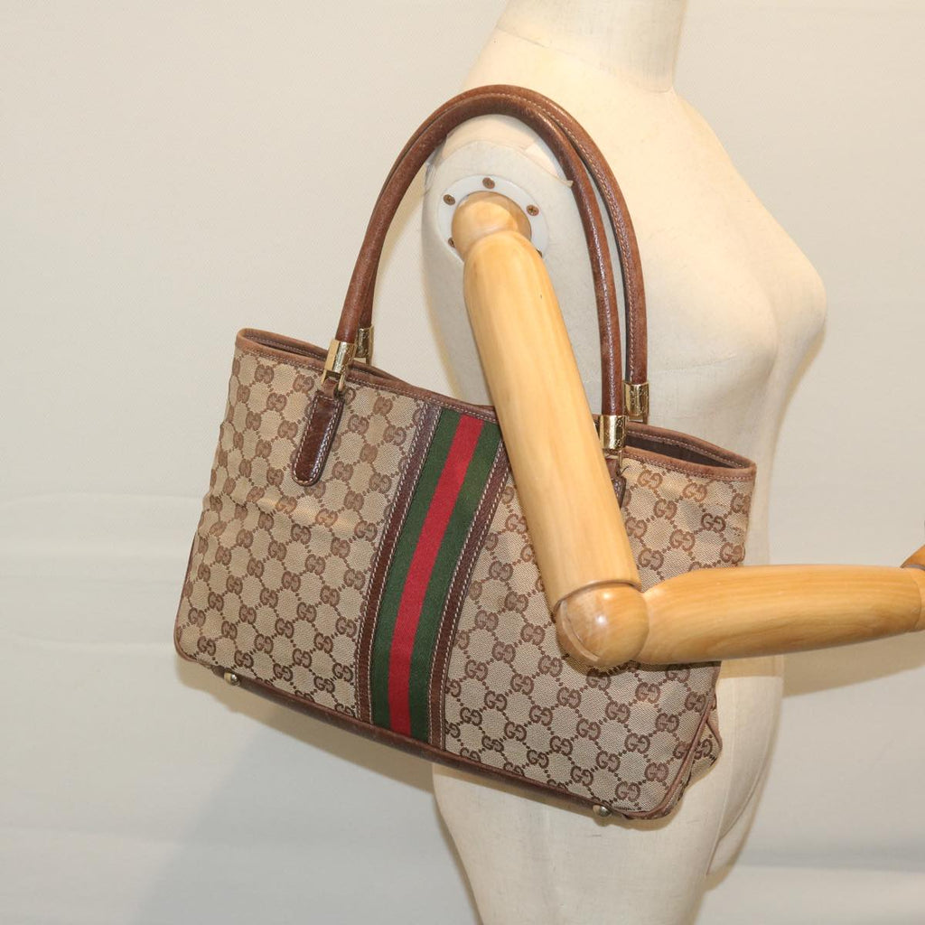 GUCCI GG Canvas Web Sherry Line Tote Bag Beige Red Green 161717 61031