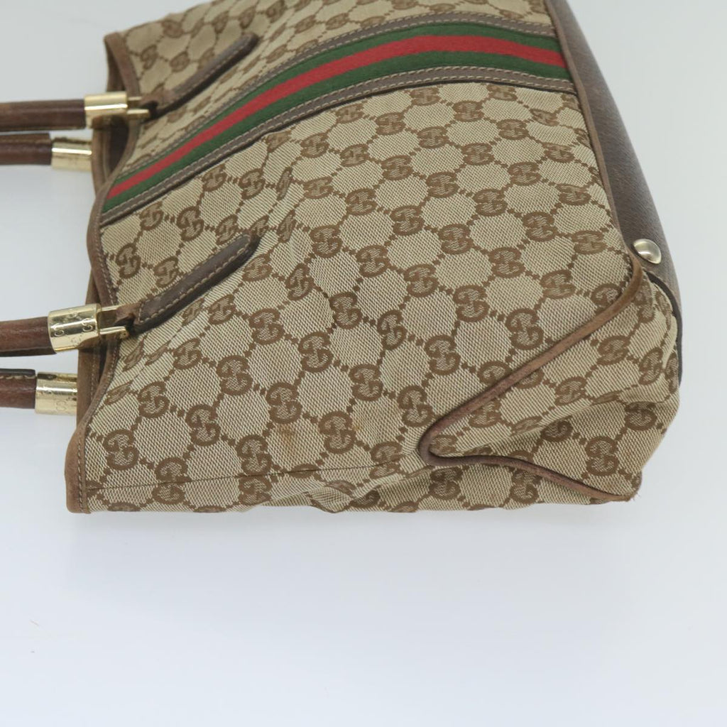 GUCCI GG Canvas Web Sherry Line Tote Bag Beige Red Green 161717 61031