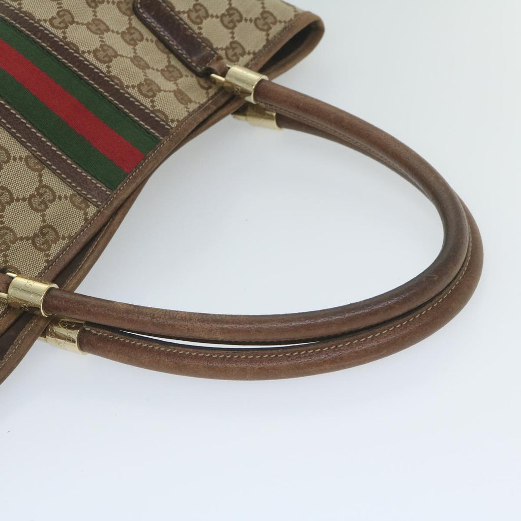 GUCCI GG Canvas Web Sherry Line Tote Bag Beige Red Green 161717 61031