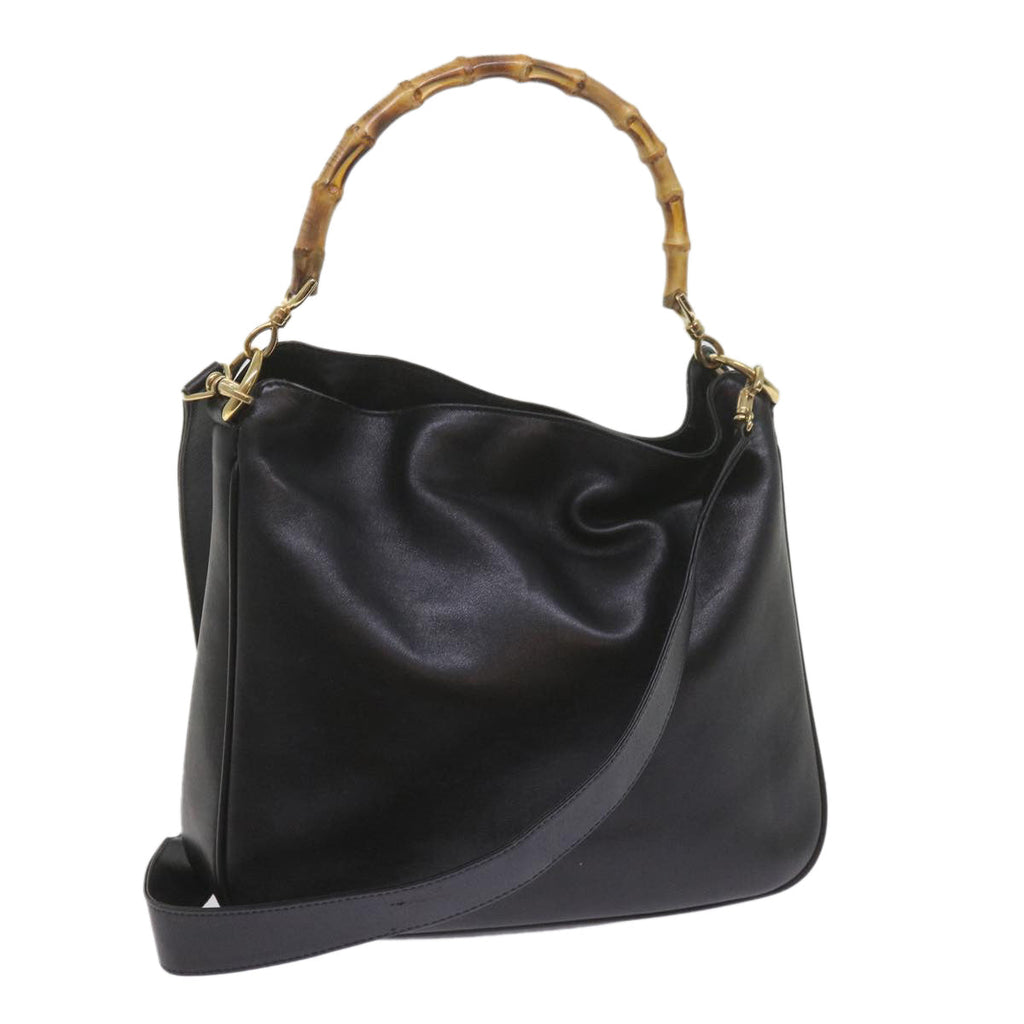 GUCCI Bamboo Shoulder Bag Leather Black 001 1638 61056