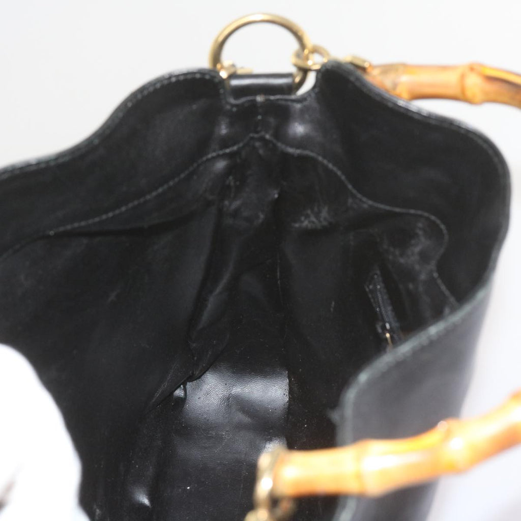 GUCCI Bamboo Shoulder Bag Leather Black 001 1638 61056