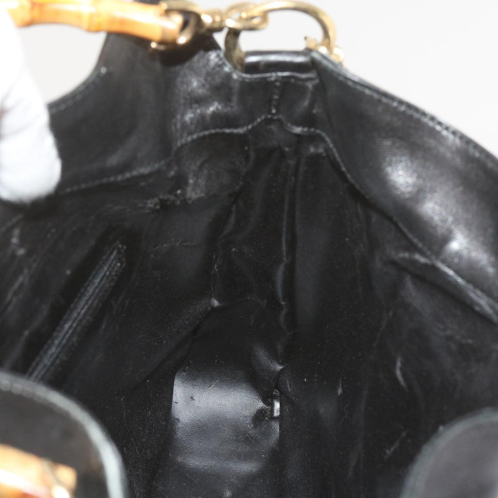 GUCCI Bamboo Shoulder Bag Leather Black 001 1638 61056