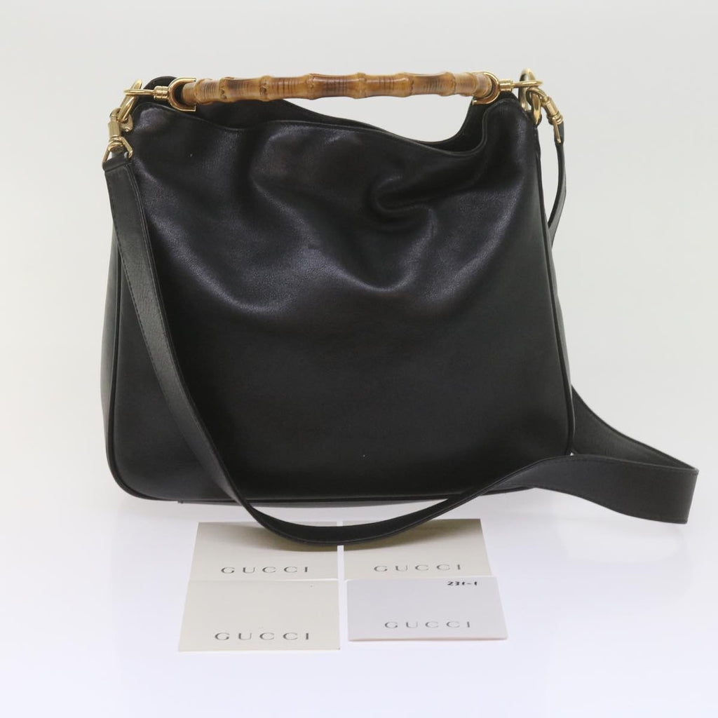 GUCCI Bamboo Shoulder Bag Leather Black 001 1638 61056