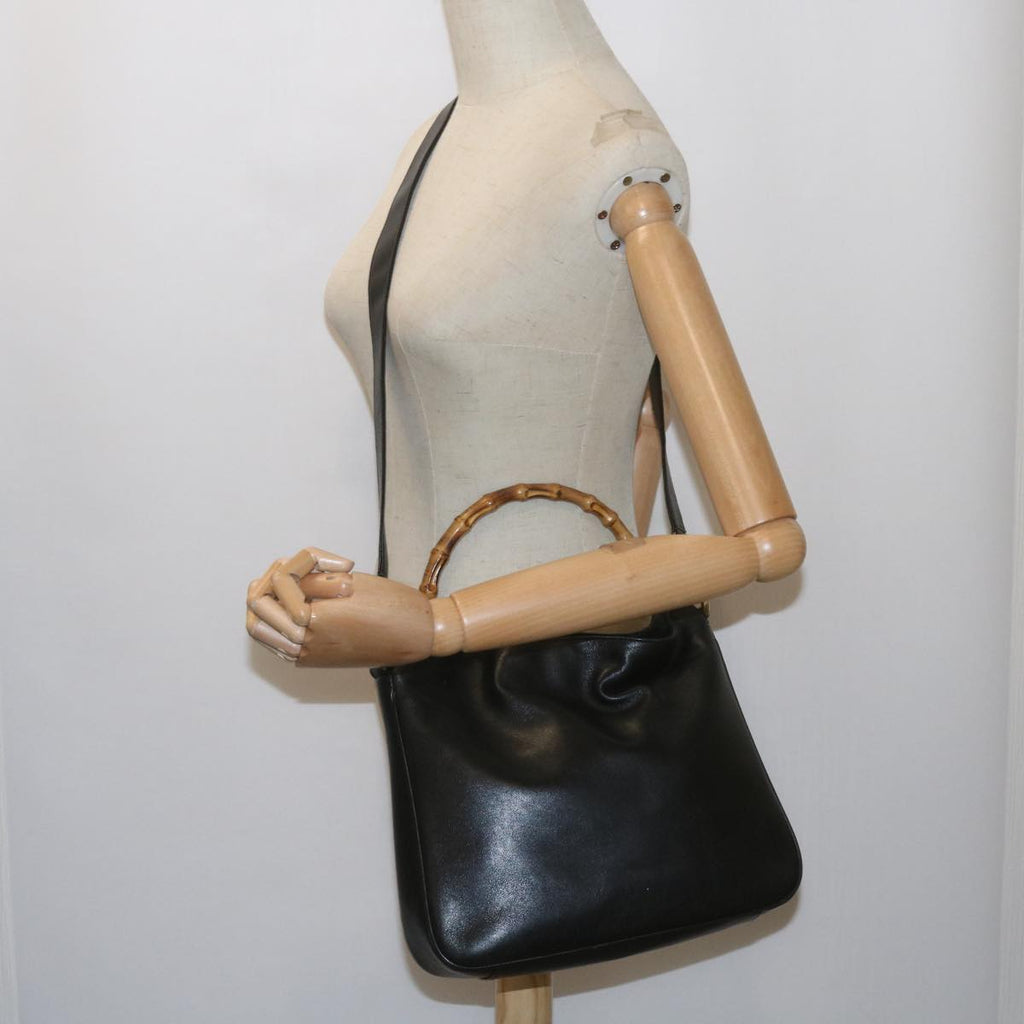 GUCCI Bamboo Shoulder Bag Leather Black 001 1638 61056