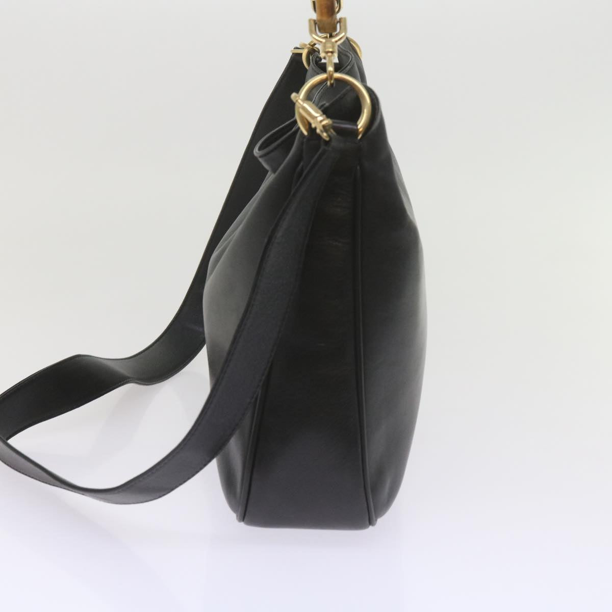 GUCCI Bamboo Shoulder Bag Leather Black 001 1638 61056