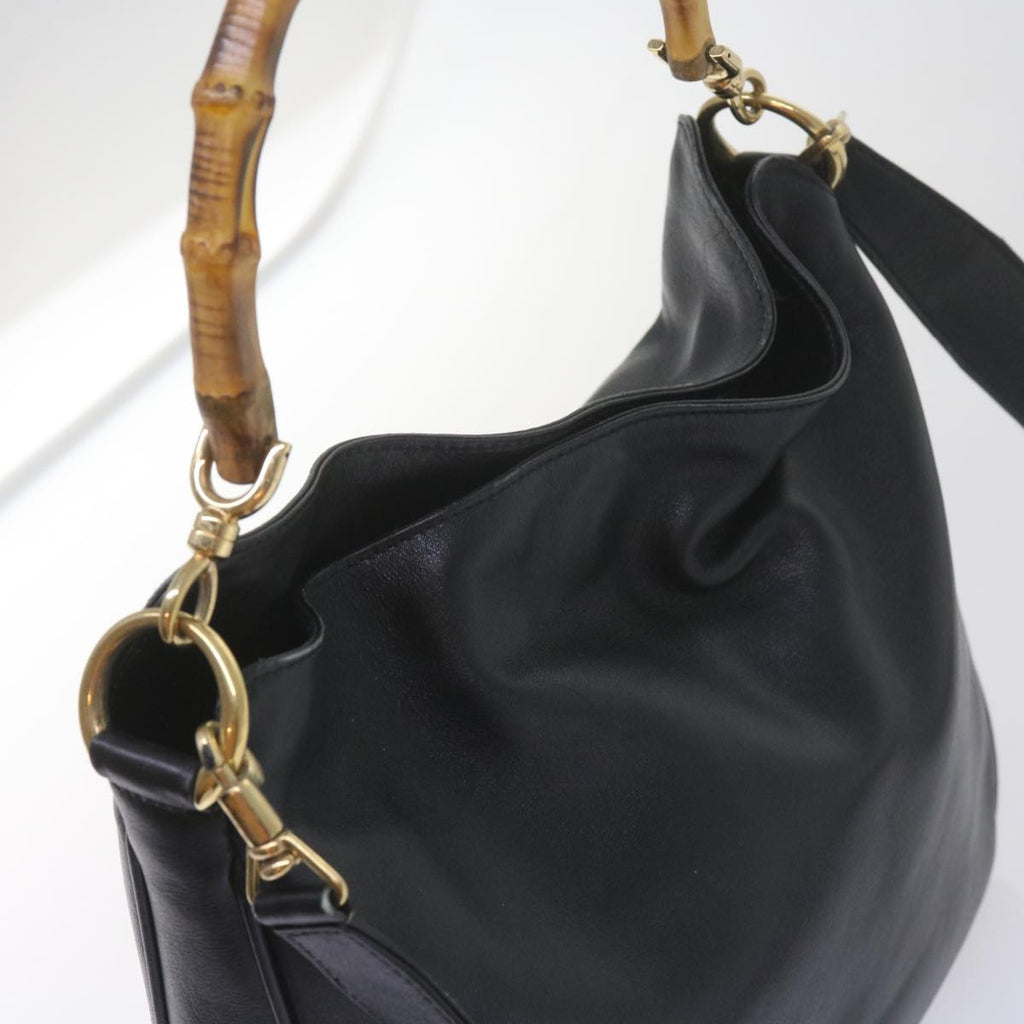 GUCCI Bamboo Shoulder Bag Leather Black 001 1638 61056