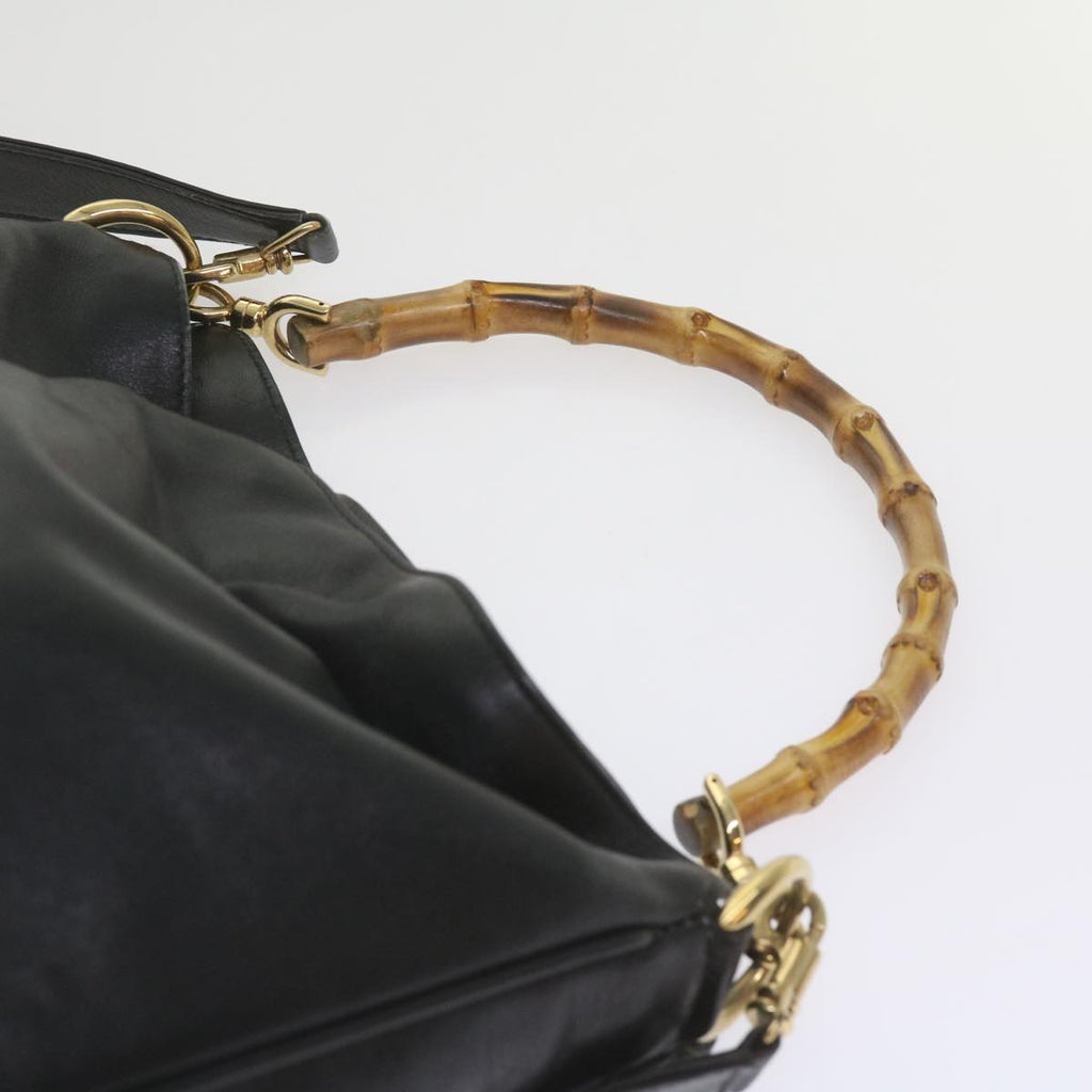 GUCCI Bamboo Shoulder Bag Leather Black 001 1638 61056