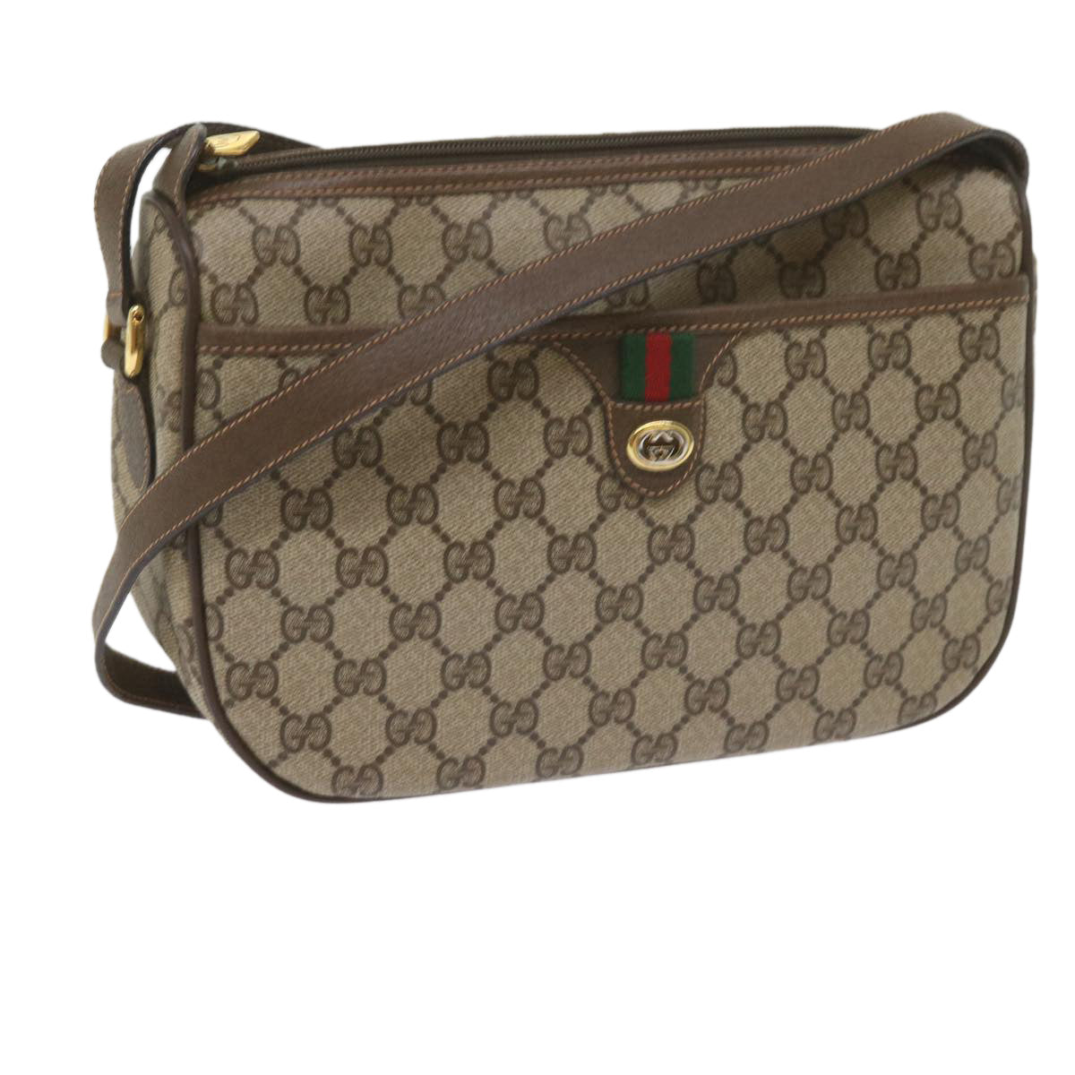 GUCCI GG Supreme Web Sherry Line Shoulder Bag Beige Red 89 02 077 61063