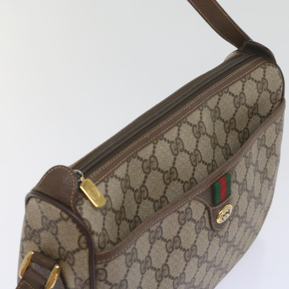 GUCCI GG Supreme Web Sherry Line Shoulder Bag Beige Red 89 02 077 61063