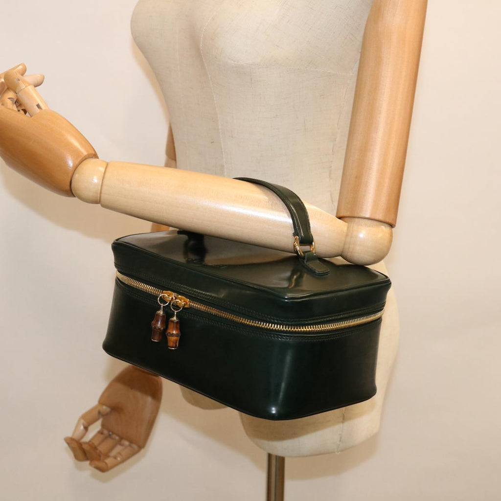 GUCCI Bamboo Vanity Cosmetic Pouch Patent leather Green 032 1956 0150 61086