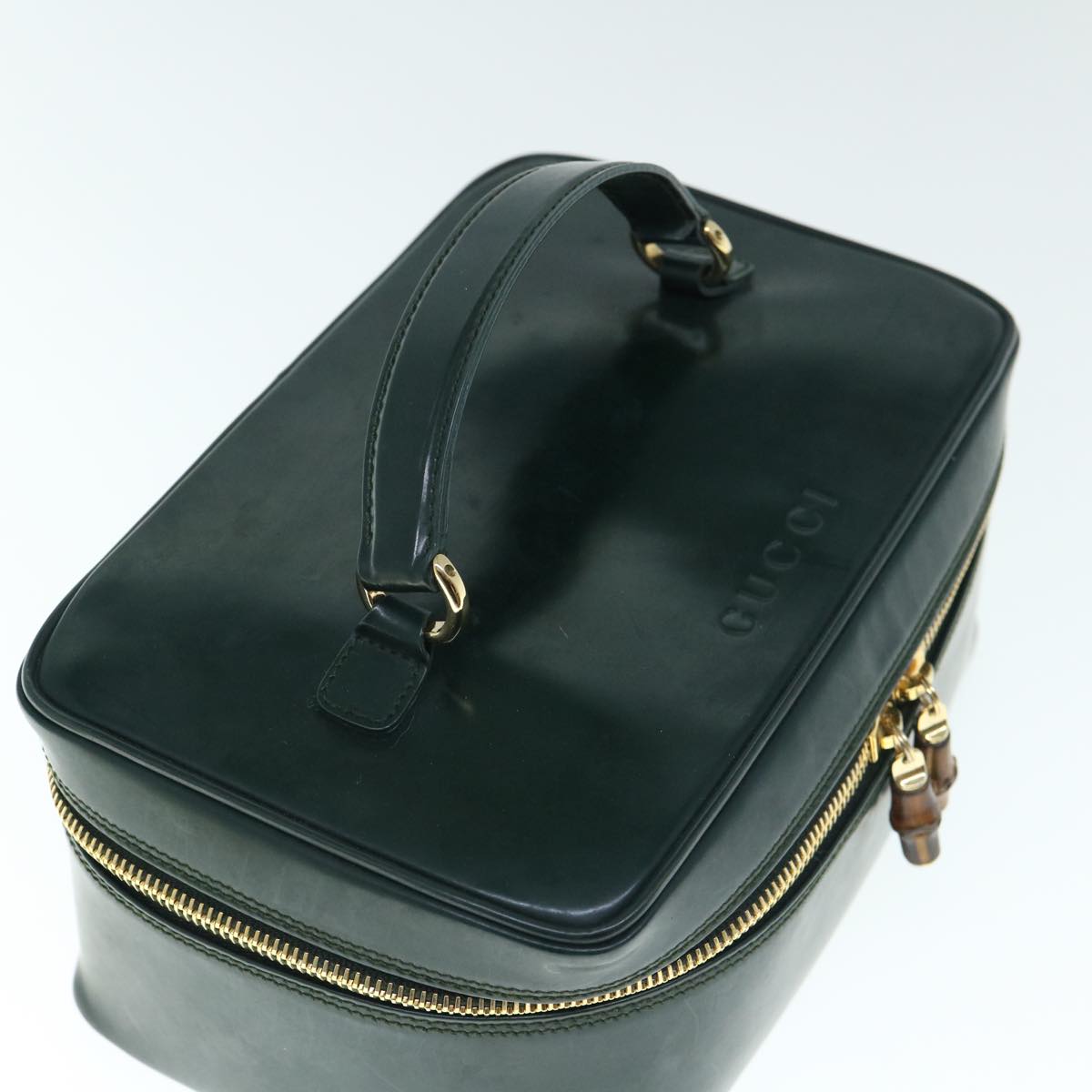 GUCCI Bamboo Vanity Cosmetic Pouch Patent leather Green 032 1956 0150 61086