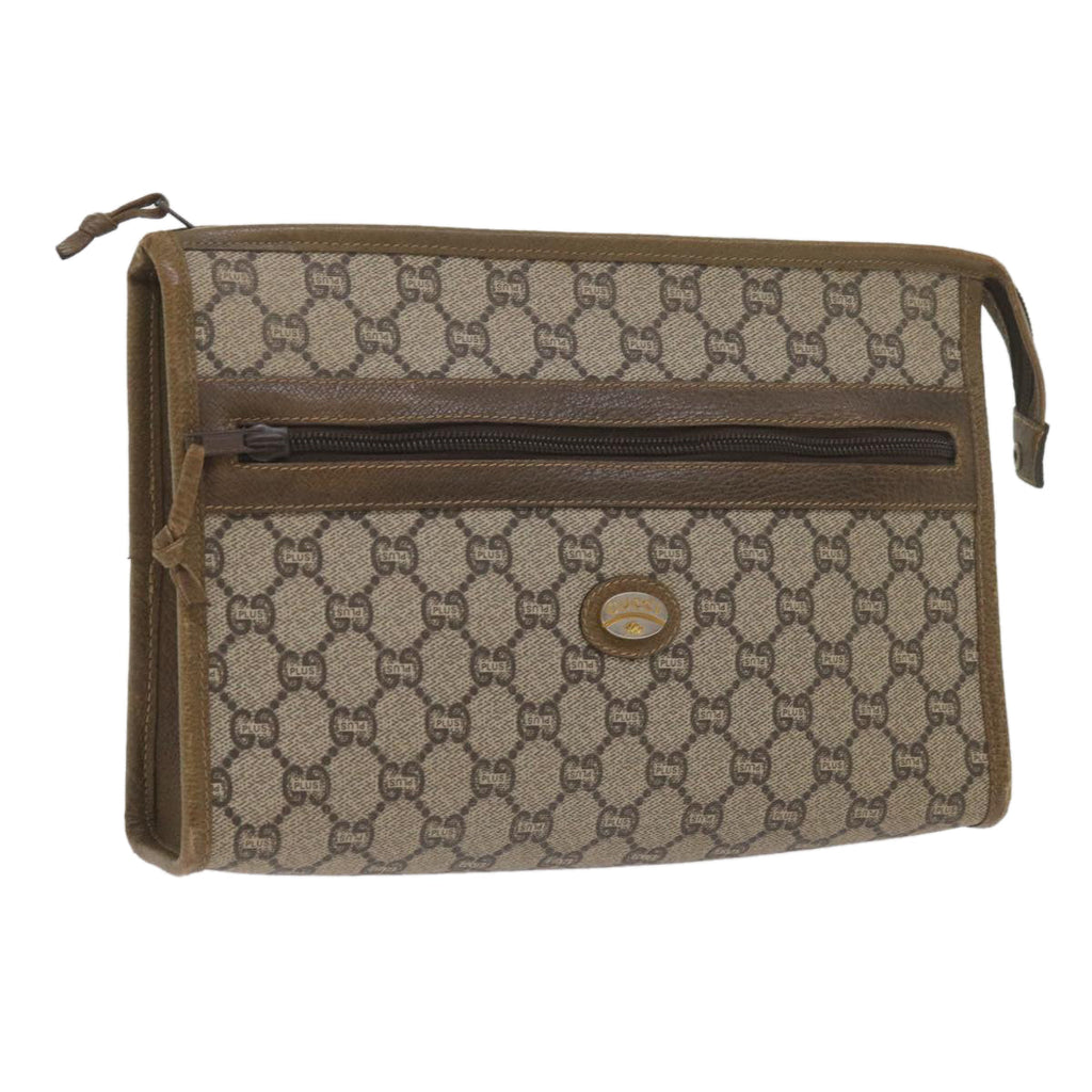 GUCCI GG Plus Supreme Clutch Bag PVC Leather Beige 61108