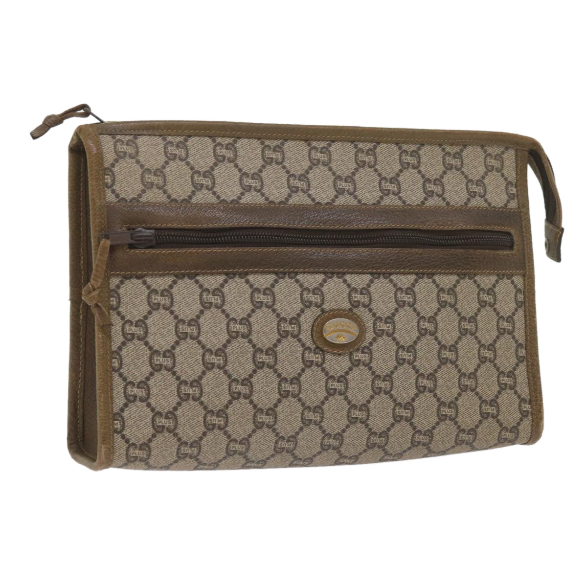 GUCCI GG Plus Supreme Clutch Bag PVC Leather Beige 61108