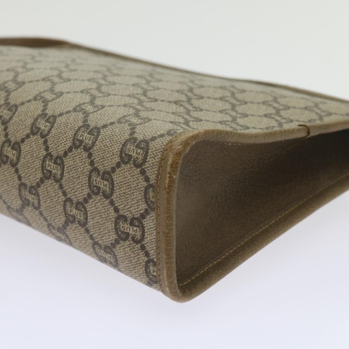 GUCCI GG Plus Supreme Clutch Bag PVC Leather Beige 61108