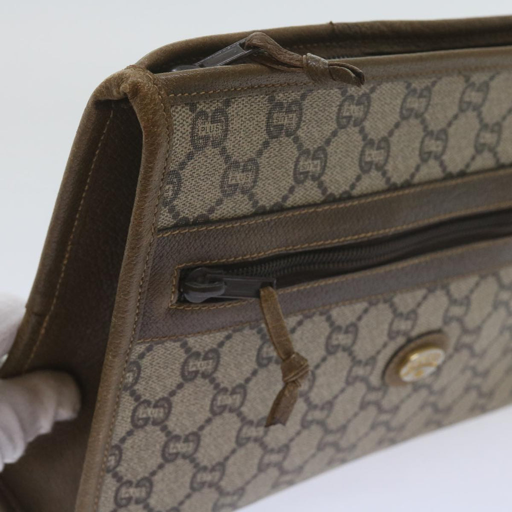GUCCI GG Plus Supreme Clutch Bag PVC Leather Beige 61108
