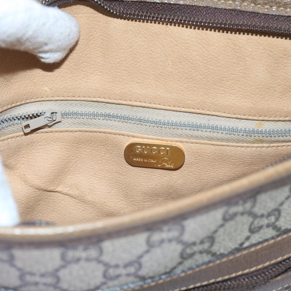 GUCCI GG Plus Supreme Clutch Bag PVC Leather Beige 61108