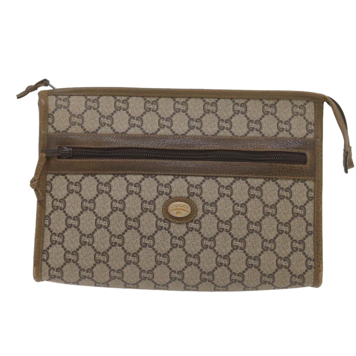 GUCCI GG Plus Supreme Clutch Bag PVC Leather Beige 61108