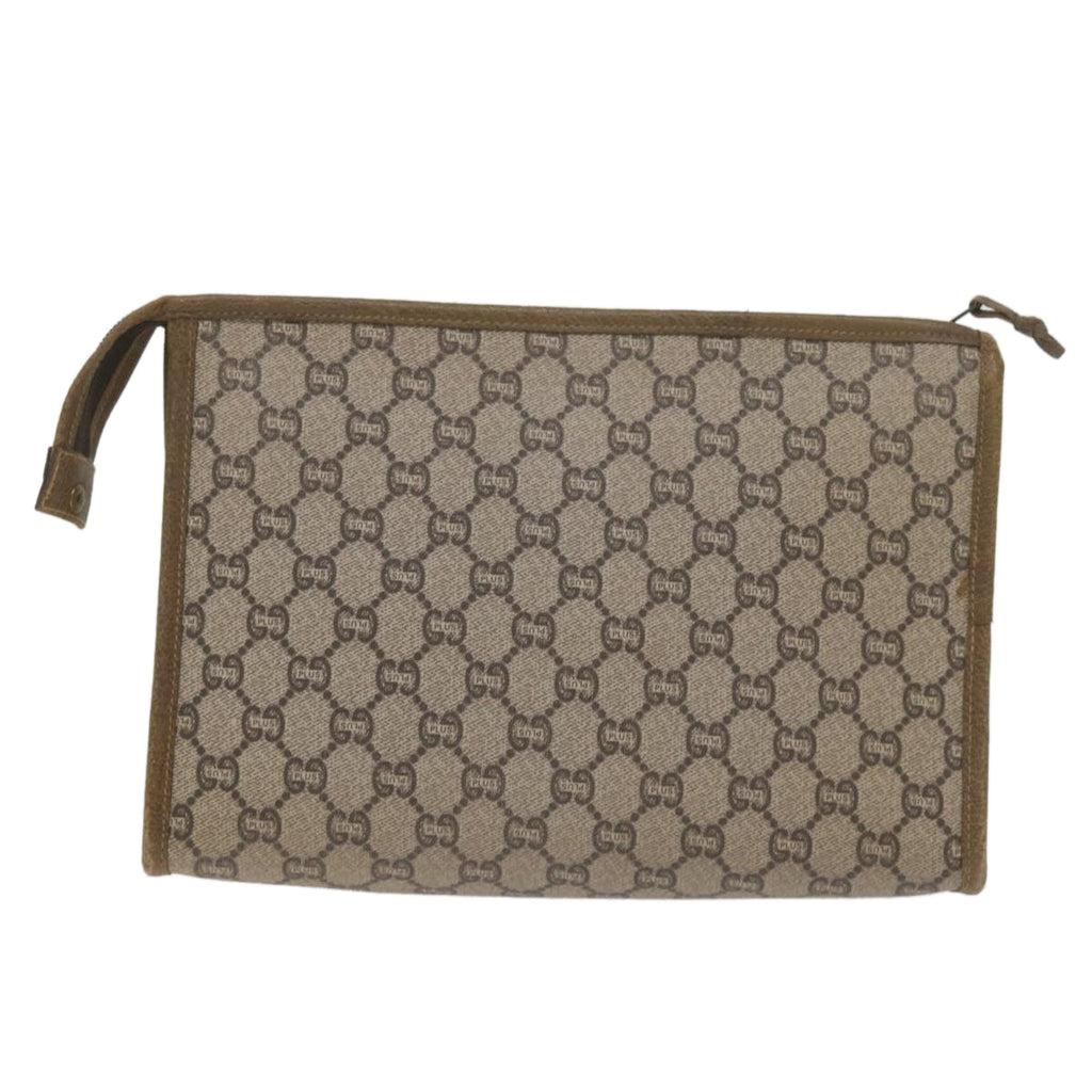GUCCI GG Plus Supreme Clutch Bag PVC Leather Beige 61108