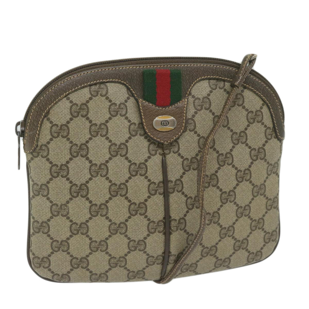 GUCCI GG Canvas Web Sherry Line Shoulder Bag PVC Beige Green Red 61211