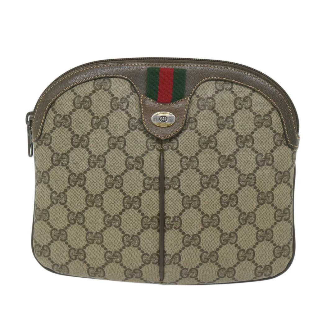 GUCCI GG Canvas Web Sherry Line Shoulder Bag PVC Beige Green Red 61211