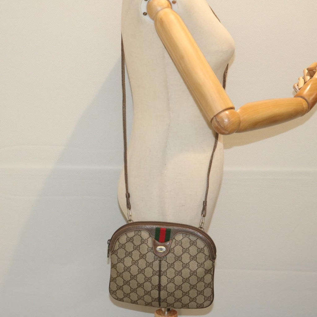 GUCCI GG Canvas Web Sherry Line Shoulder Bag PVC Beige Green Red 61211
