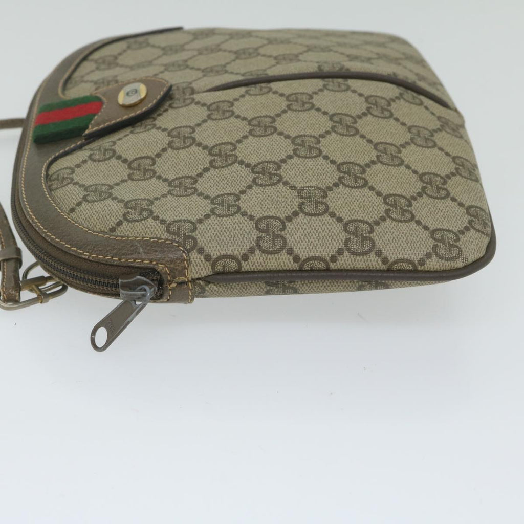 GUCCI GG Canvas Web Sherry Line Shoulder Bag PVC Beige Green Red 61211