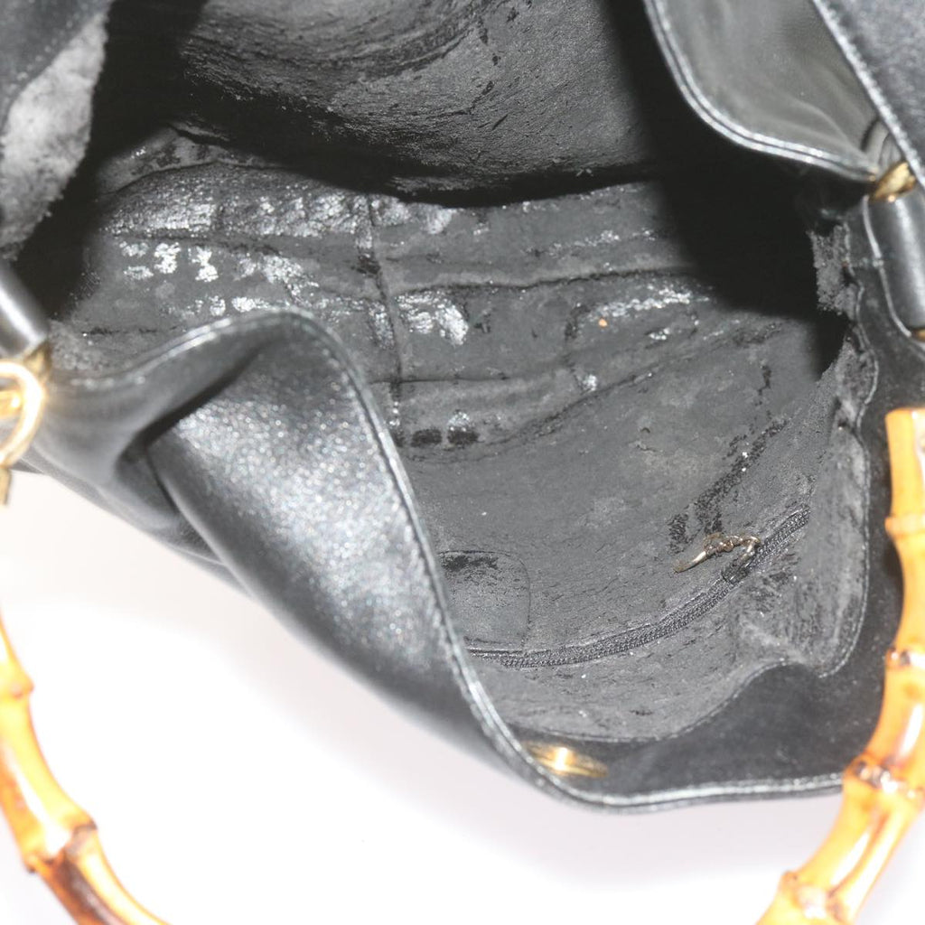 GUCCI Bamboo Hand Bag Leather 2way Black 61244
