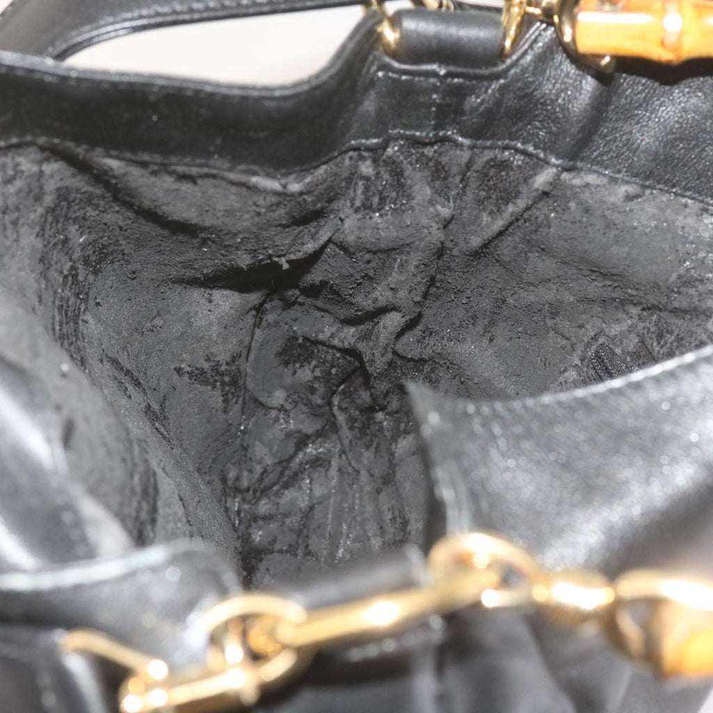GUCCI Bamboo Hand Bag Leather 2way Black 61244