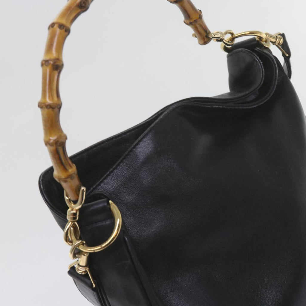 GUCCI Bamboo Hand Bag Leather 2way Black 61244