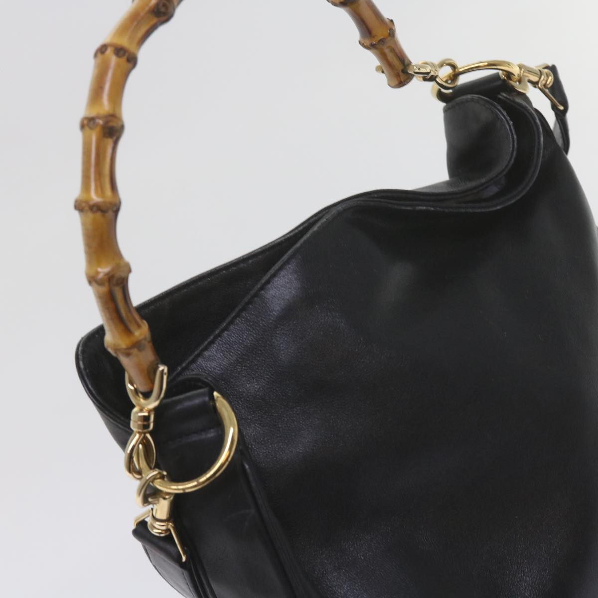 GUCCI Bamboo Hand Bag Leather 2way Black 61244