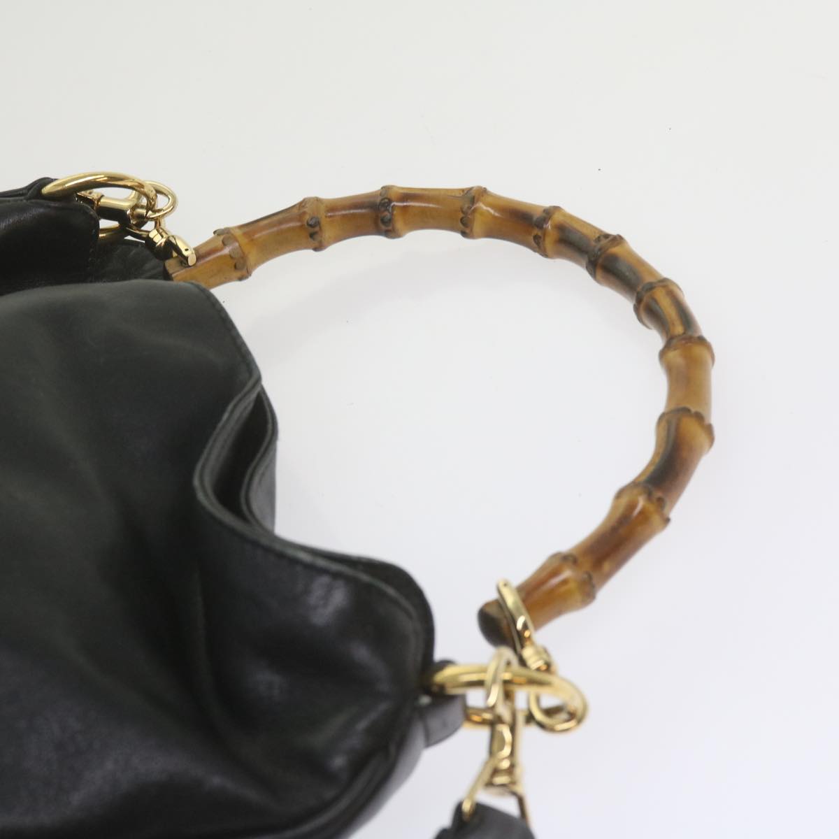 GUCCI Bamboo Hand Bag Leather 2way Black 61244